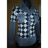 Рубашечка комбинированная из натурального хлопка:в клетку трикотажное полотно, однотонная ткань. Размер44.