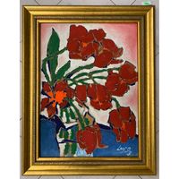 Луцевич З.О "Красные тюльпаны", ДВП, масло, 1993г. Размер 60х80 см.