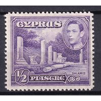 99.BrK. Великобритания. Колонии. Кипр. Георг VI. Архитектура и пейзажи. 1951 г. 1/2P. Mi.#138A.