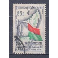 [280] Французские колонии. Мадагаскар 1959. Независимость.Флаг.Карта. Гашеная марка.