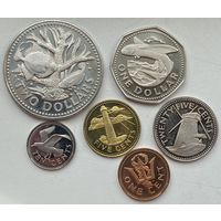 Барбадос 1, 5, 10, 25 центов, 1, 2 доллара 1973 - 1974 гг. Набор из банковской упаковки 6 шт.