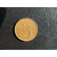 Нидерланды 5 центов, 1974. С 20 копеек. Распродажа коллекции. Смотрите другие лоты.