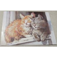 Посткроссинг. Открытка "Февральские окна", худ.Ольга Симонова (10х15). Прошла почту. Художественные марки, чёткий штемпель.