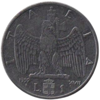 КОРОЛЕВСТВО ИТАЛИЯ. 1 ЛИРA 1939. XVII. МАГНИТ. НЕЧАСТАЯ