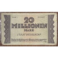 Банкнота 20 миллионов марок 1923 год. Дюссердольф. Веймарская республика.