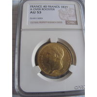 40 франков 1811 А перегравировка знака мон двора Редкая разновидность не встречается выше AU55 Наполеон