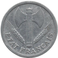 ФРАНЦУЗСКОЕ ГОСУДАРСТВО. 2 ФРАНКА 1943.