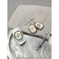 Набор, сет кольцо и серьги финифть, винтаж, СССР, мельхиор