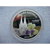 1 доллар 2007. Австралия. Аделаида. "Откройте для себя Австралию". Серебро 999