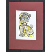 Акулов В.И "Автопортрет с кистями", 2015г. Бумага, акрил. Размер с паспарту 50х70 см.