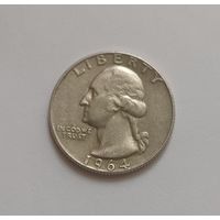 25 центов. 1964 г. 900 пр.,Вашингтонский Квотер.США.