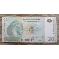 Werty71 Конго 20 франков 2003 UNC Банкнота Лев прайд