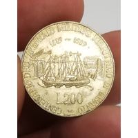 Италия 200 лир 1989 100 лет морской военной базе в Таранто