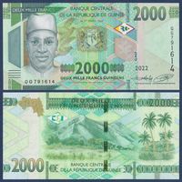 Гвинея, 2000 франков 2022 г, P-W48A (GG, мужчина, горы), UNC