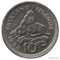 Заморская Территория Фолклендские Острова (Фолкленды). 10 пенсов (пенни) 1998. Фауна. Морской лев.