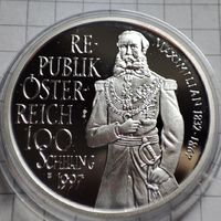 100 шилингов Австрия 1997 год. Максимилиан 1 император Месики .Серебро.900 пр.