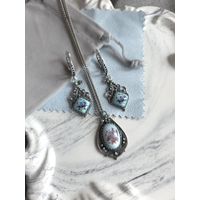 Серьги и кулон ажурная скань, финифть, винтаж, СССР, мельхиор