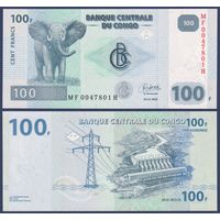 Конго, 100 франков 2022 г., P-W98B (MF, Oberthur, cлон, национальный парк Вирунга), UNC