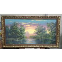 Карантина большая. Холст, масло, багет. 111см на 61 см. Художник Соловьев С. 2000. Закат