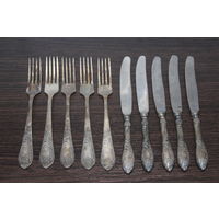 Винтажный, мельхиоровый набор столовых приборов из СССР, клеймо.