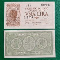 Италия 1 лира образца 1944 года UNC