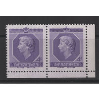 Канада 1953 ** Коронация, сцепка 2 марки, угол