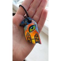 Подвеска с рисунком ручной работы, из полимерной глины