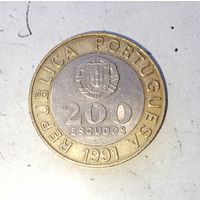 200 эскудо 1991 года Португалия. Португальская Республика. Единственная на аукционе!