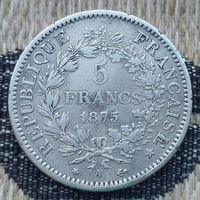Франция 5 франков 1875 года. Париж, А. Серебро! Предложите свою цену или обмен!