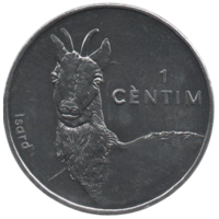 КНЯЖЕСТВО АНДОРРА. 1 СЕНТИМ 2002. ФАУНА. ПИРЕНЕЙСКАЯ СЕРНА