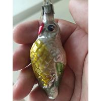 Ёлочная игрушка "ПОПУГАЙЧИК", подвес, стекло. (СССР).