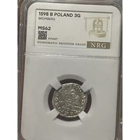 3 гроша 1598 Бромберг! MS62 красивые как будто!