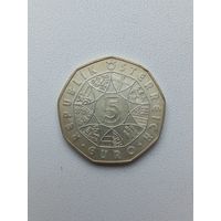 5 евро австрия 100 лет футбола 2004 г. Серебро.