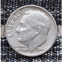 США 10 центов 1964 года, D. Дайм. Франклин Делано Рузвельт. Серебро! Предложи свою цену или обмен!