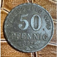 Монета 50 пфеннигов 1918 год. Гельзенкирхен и Хаттинген. Веймарская республика.