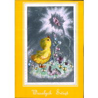 Подписанная двойная открытка Польша "Пасха. Цыпленок и бабочка"