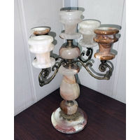 Подсвечник - канделябр на 5 свечей,  оникс, латунь.