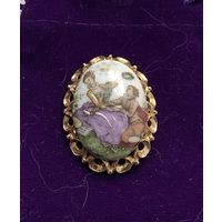 Брошь Свидание Лимож Limoges Франция ручная подрисовка