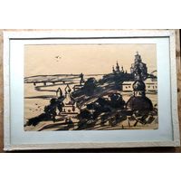 Юрий Галкин. Украина Киево-Печерская Лавра. 1961 г. 25х37 см. Бумага. Фломастер.