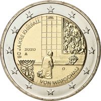 2 евро 2020 Германия 50 лет Коленопреклонению в Варшаве дворы A G F D J UNC из ролла на выбор