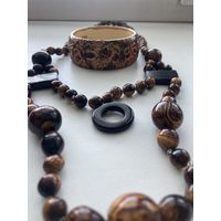 Бижутерия, винтаж, браслет и бусы, дерево