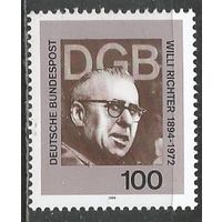 ФРГ. 100 лет со дня рождения Рихтера. Президент профсоюза. 1994г. Mi#1753.