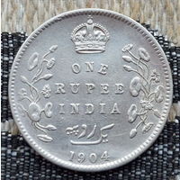 Британская Индия 1 рупия 1904 года. Король Эдвард VII. Серебро. Сторгуй за свою цену, предложи обмен! Y80