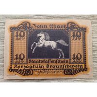 Werty71 Германия 10 марок 1918 aUNC банкнота БРАУНШВЕЙГ конь Лошадь
