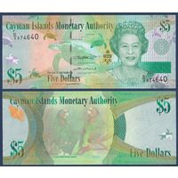 Каймановы острова (Кайманы), 5 долларов 2018 г, P-39 (D|3, королева Елизавета II, каймановы попугаи), UNC