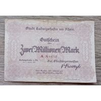 Werty71 Германия 2 миллиона 2000000 марок 1923 банкнота гроссгельд Лудвигсгафен