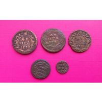 5 монет Денга и Полушка.с рубля