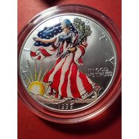 1 доллар 1999 США. Серебро 31,1. В раскраске. + капсула + Футляр + Сертификат. С рубля. Редкость.