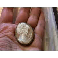 Брошь кулон Камея ракушка Серебро Германия антик