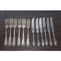 Винтажный, мельхиоровый набор столовых приборов из СССР, клеймо.